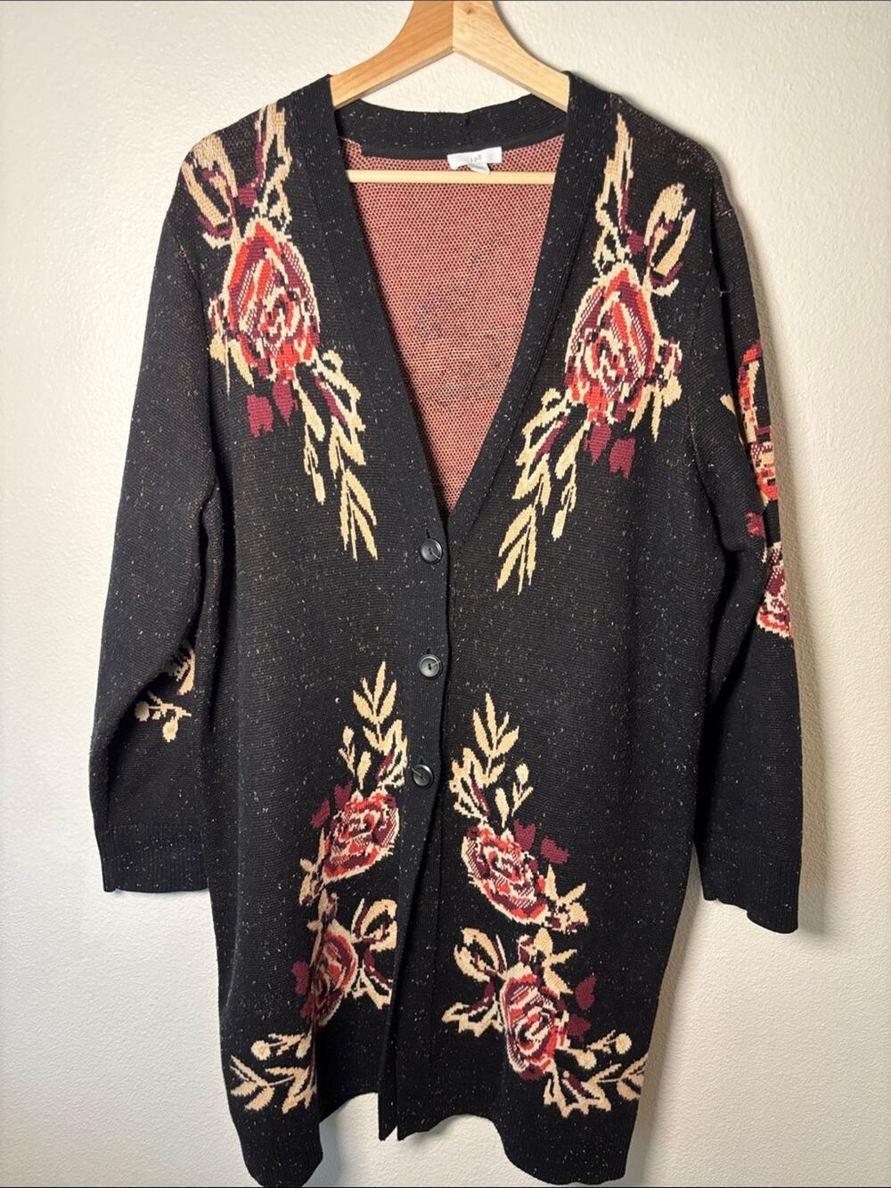 J. JILL Women’s Cozy 3 Button Botanical Floral Bird Cardigan XL